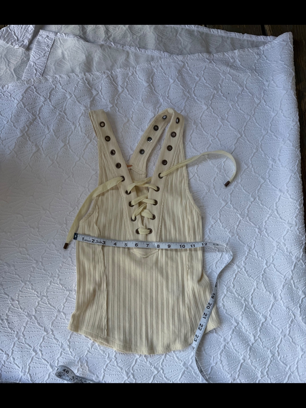Free People Lace-Up Ribbed Tank Top - Pale Yellow